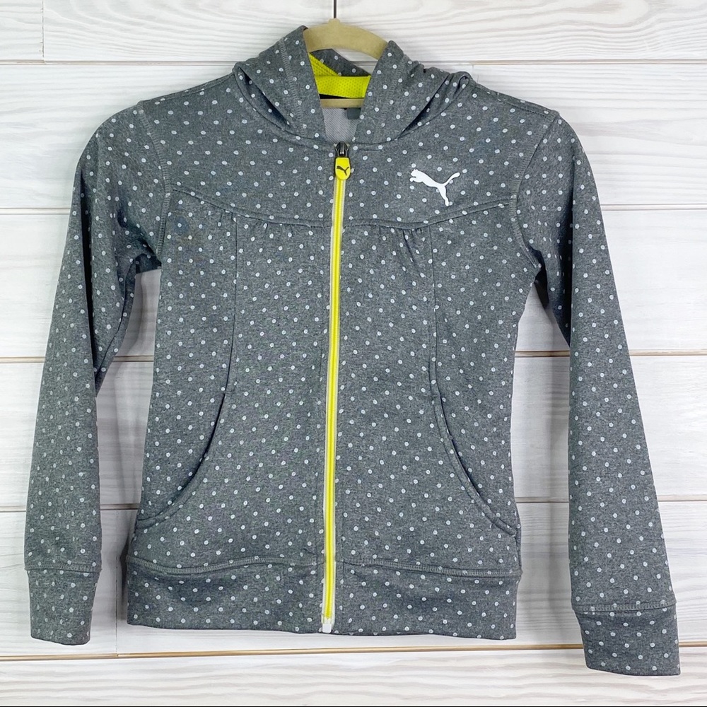 Puma Size S Grey Hoodie /w White Polka Dots & Lime